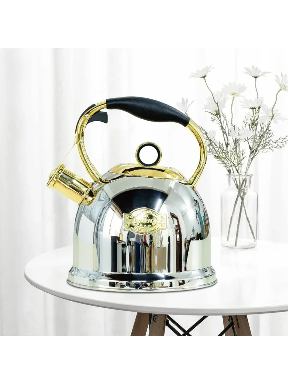 Gold Kitchen Whistling Tea Kettle 3.0 Quart Stainless Steel Stovetop Tea Pot